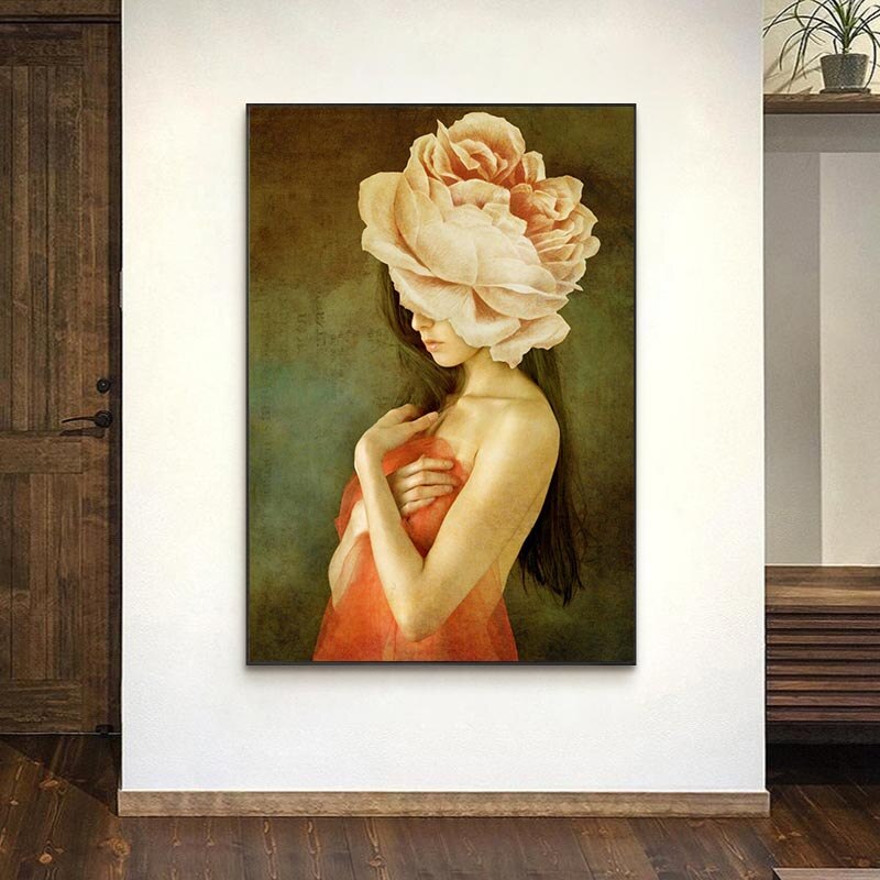 ChandeliersDecor.com-Wall Posters-Flower Woman Canvas Wall Art - Head Design