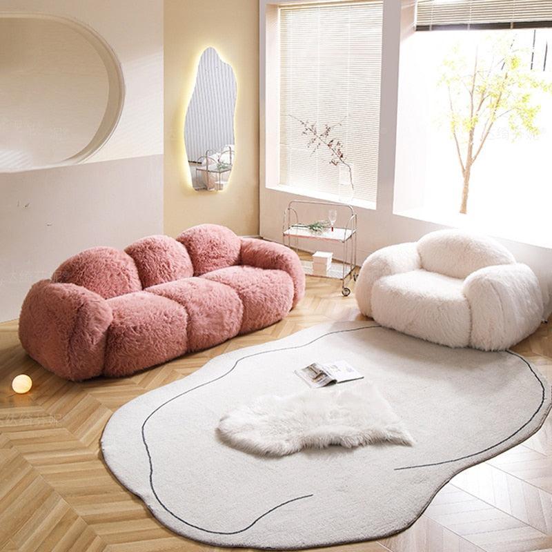 ChandeliersDecor.com-Sofa Set-Fluffy Furr 3 Seater Sofa Stretch Recliner Lazy Lounge Couch