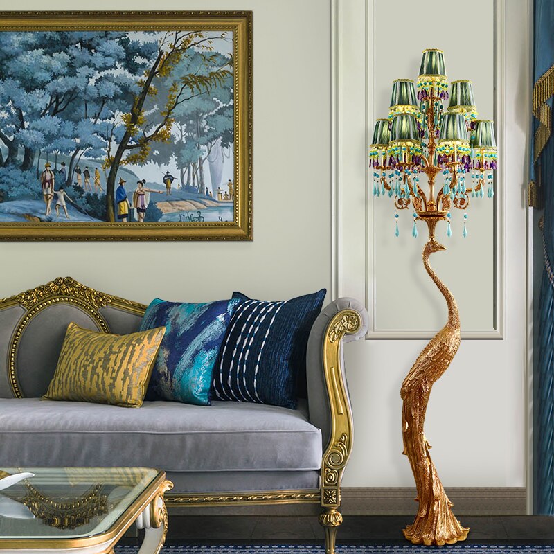 ChandeliersDecor.com-Floor Lamp-French Rococo Peacock Floor Lamp - Elegant Lighting