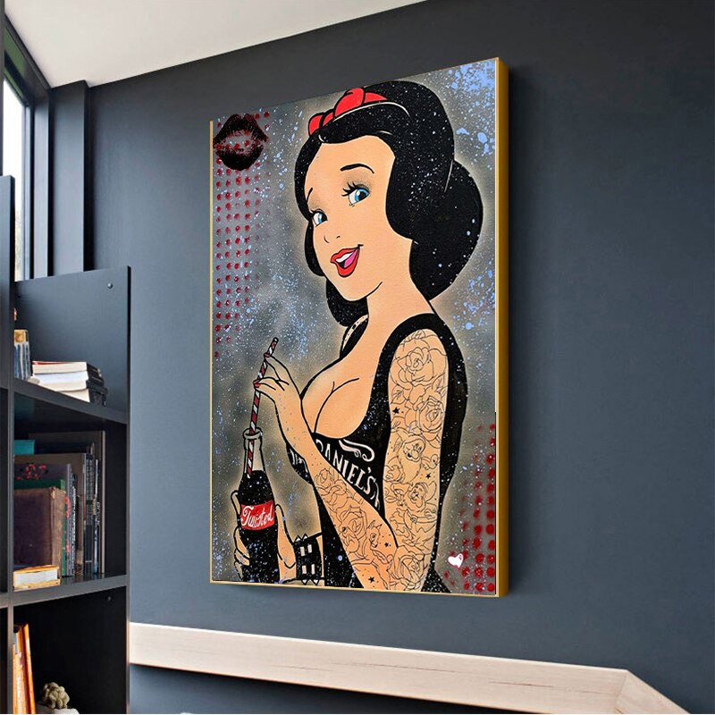 ChandeliersDecor.com-Wall Posters-Funny Disney Snow White Drink Canvas Wall Art