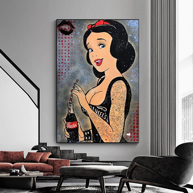 ChandeliersDecor.com-Wall Posters-Funny Disney Snow White Drink Canvas Wall Art