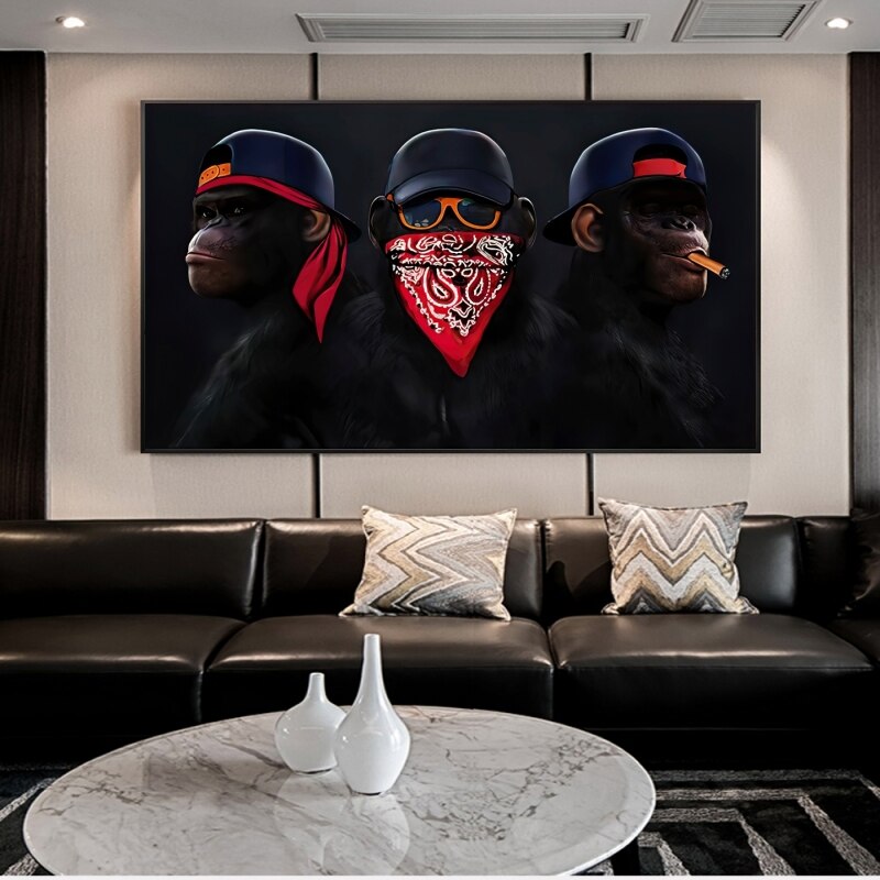 ChandeliersDecor.com-Wall Posters-Funny Masked Monkey Smoking Canvas Wall Art
