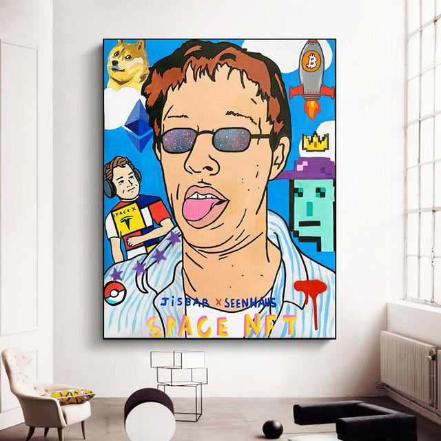 ChandeliersDecor.com-Wall Posters-Funny Street Graffiti Art Glasses Man Canvas Wall Art