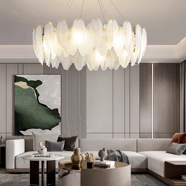 ChandeliersDecor.com-Chandeliers-Glass Feather Chandelier: Elegant Lighting Fixture