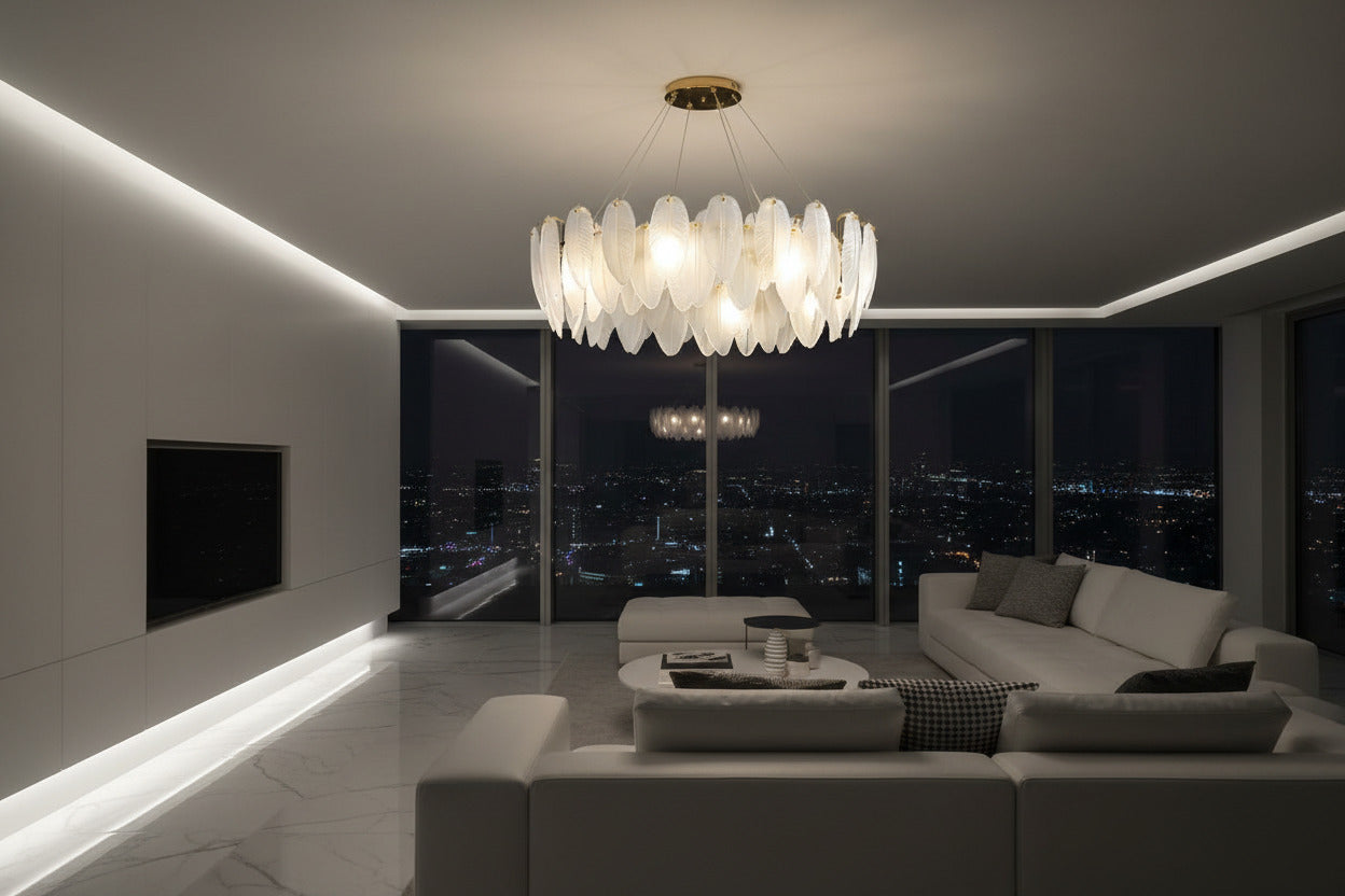 Glass Feather Chandelier: Elegant Lighting Fixture-ChandeliersDecor.com