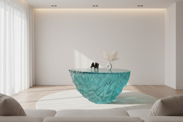 Glass Resin Rocky Glacier Designer Coffee Table-ChandeliersDecor.com