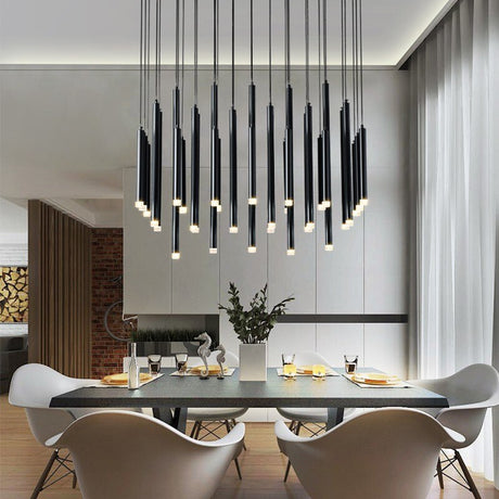 ChandeliersDecor.com-Chandeliers-Gold and Black Long Tubes LED Chandelier Light