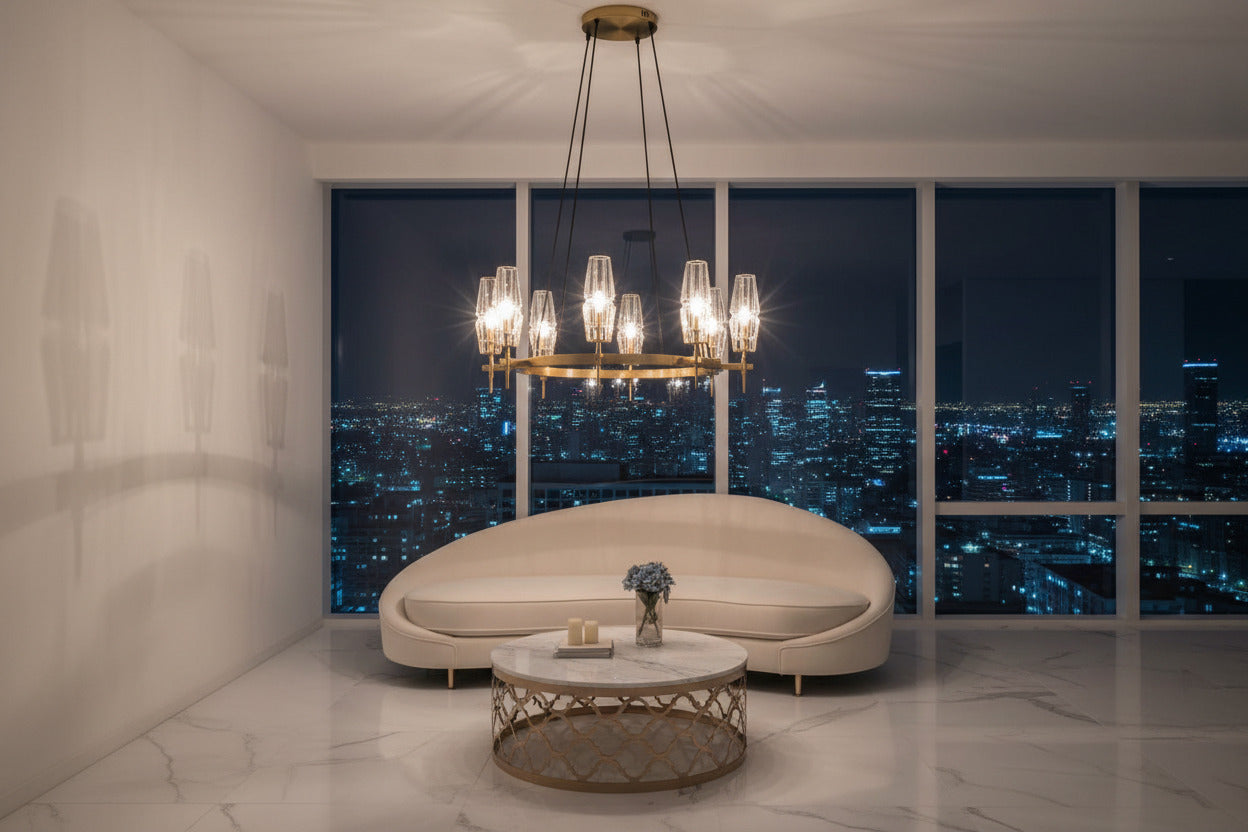 ChandeliersDecor.com-Ceiling Chandelier-Golden Radiance Modern Glass Ceiling Chandelier