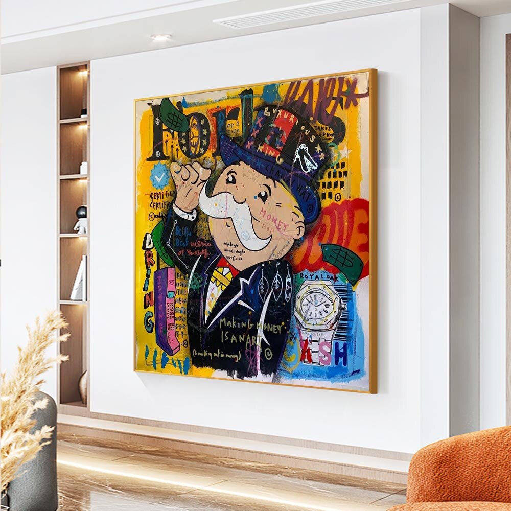 ChandeliersDecor.com-Monopoly Wall Poster-Graffiti Art Love Time Watch Monopoly Making Money Canvas Wall Art