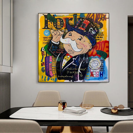 ChandeliersDecor.com-Monopoly Wall Poster-Graffiti Art Love Time Watch Monopoly Making Money Canvas Wall Art