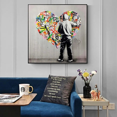 ChandeliersDecor.com-Wall Posters-Graffiti Art of Guy Behind The Love Canvas Wall Art