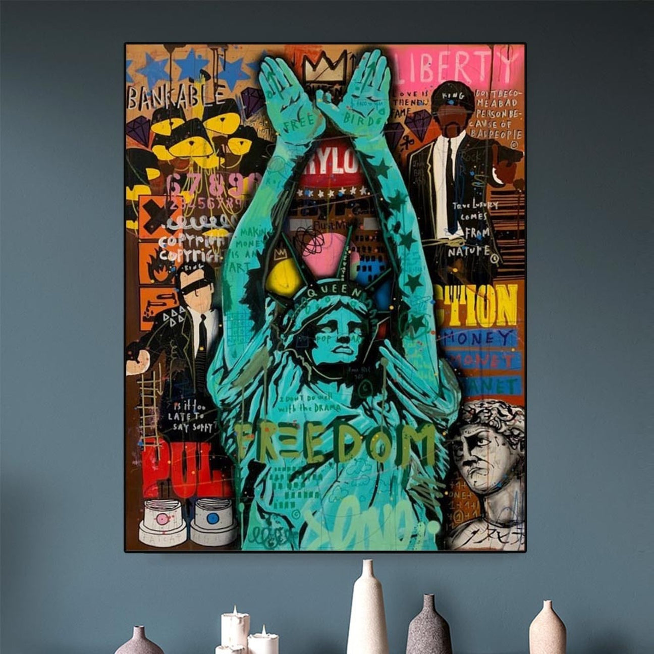ChandeliersDecor.com-Wall Posters-Graffiti Art Sculpture Statue Of Liberty Canvas Wall Art