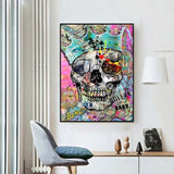 ChandeliersDecor.com-Wall Posters-Graffiti Colourful Skulls with Crown Canvas Wall Art