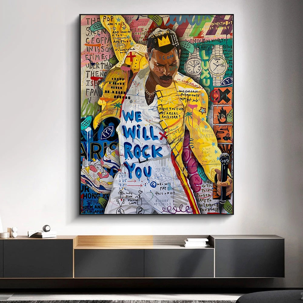 ChandeliersDecor.com-Musicians Wall Art-Graffiti Pop Art Singer Hip Hop Canvas Wall Art