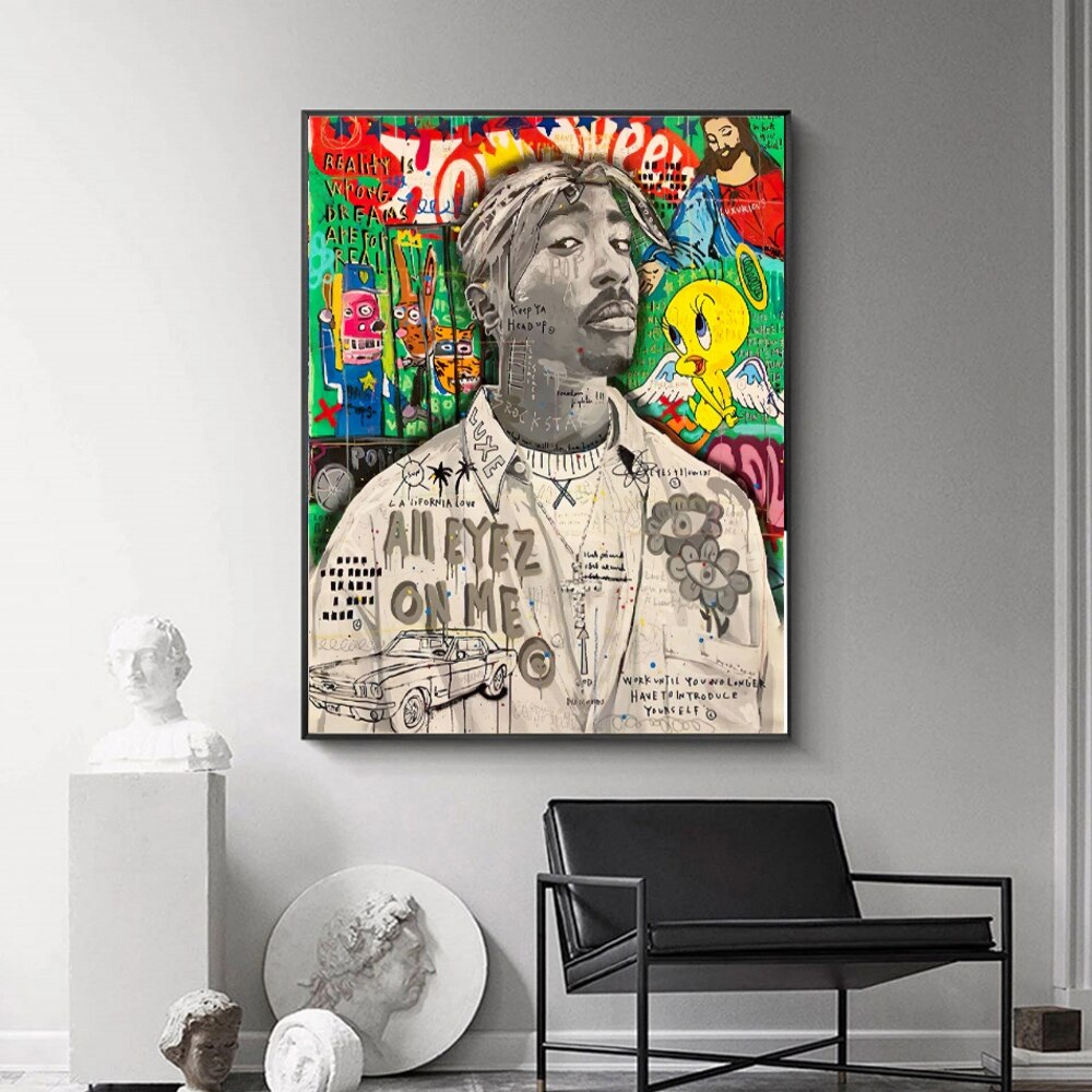 ChandeliersDecor.com-Musicians Wall Art-Graffiti Pop Art Singer Hip Hop Canvas Wall Art