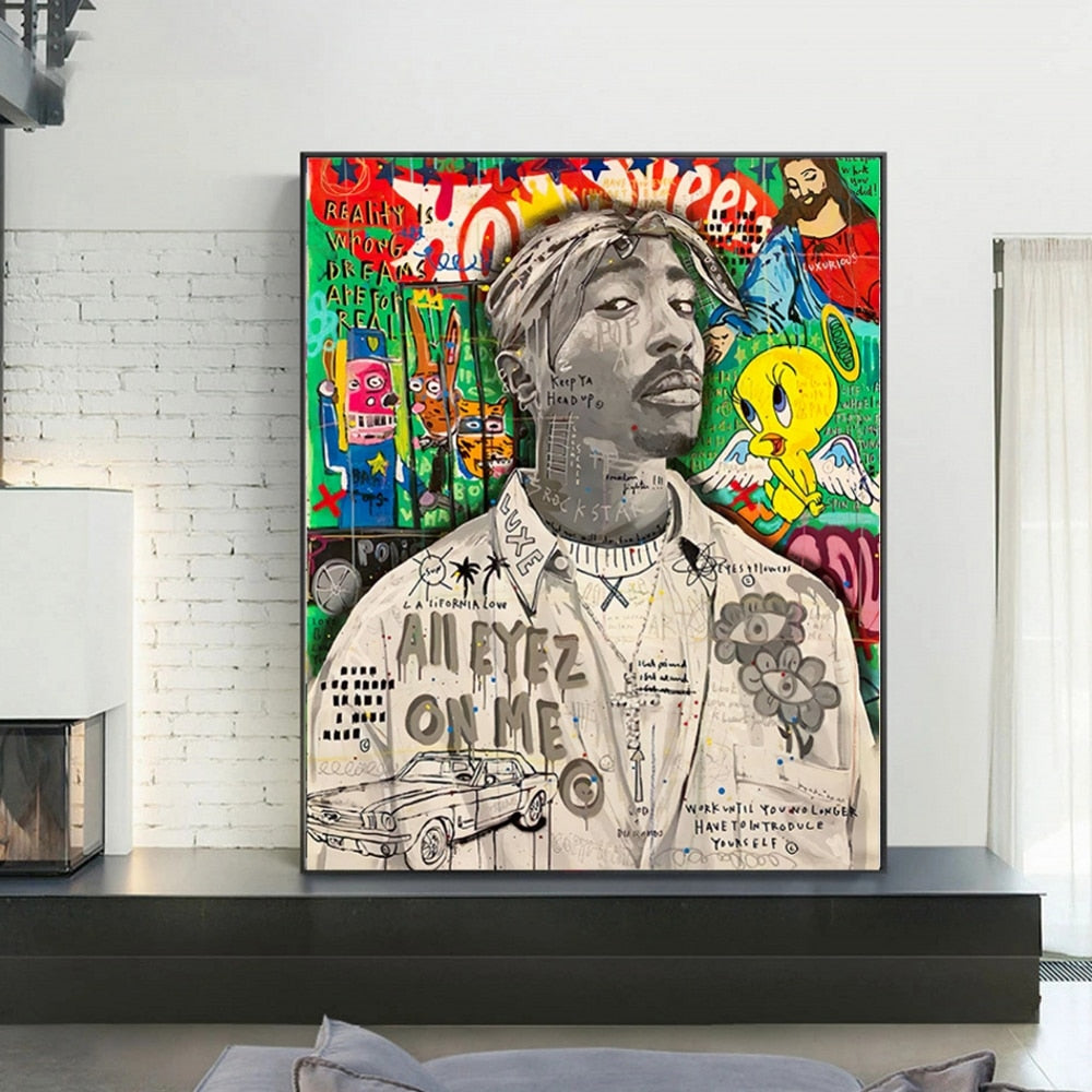 ChandeliersDecor.com-Musicians Wall Art-Graffiti Pop Art Singer Hip Hop Canvas Wall Art