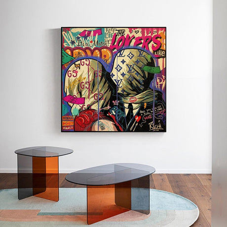 ChandeliersDecor.com-Wall Posters-Graffiti Wall Art Lovers Kiss Canvas Wall Art