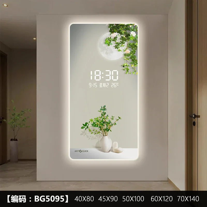 ChandeliersDecor.com-Wall Clocks-Green Plant Digital Plug-in Electronic Wall Clock