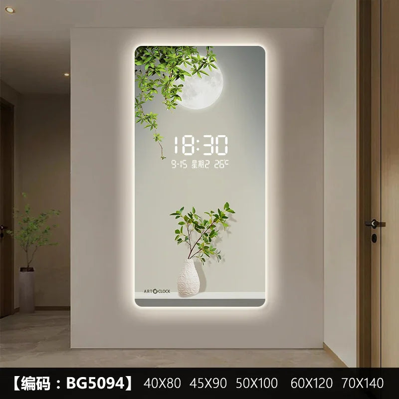 ChandeliersDecor.com-Wall Clocks-Green Plant Digital Plug-in Electronic Wall Clock