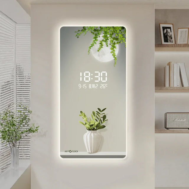 ChandeliersDecor.com-Wall Clocks-Green Plant Digital Plug-in Electronic Wall Clock