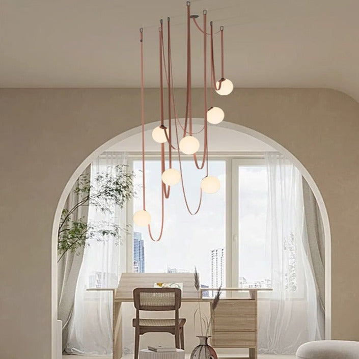 ChandeliersDecor.com-Staircase Chandelier-Hanging Belt Globes Chandelier