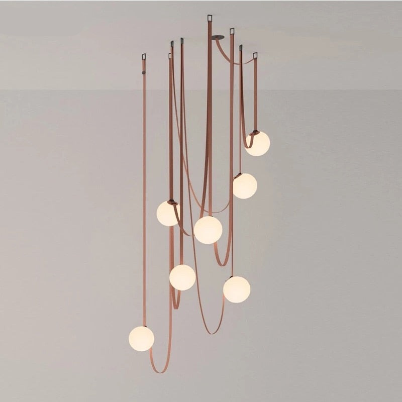 ChandeliersDecor.com-Staircase Chandelier-Hanging Belt Globes Chandelier