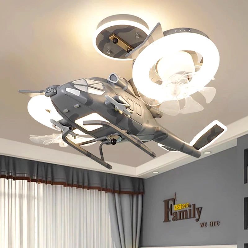 ChandeliersDecor.com-Kids Room Nursery Lighting-Helicopter with 2 fans Rotatable Kids Ceiling Light