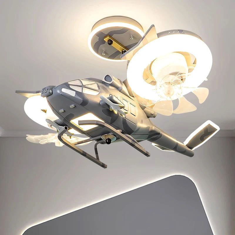 ChandeliersDecor.com-Kids Room Nursery Lighting-Helicopter with 2 fans Rotatable Kids Ceiling Light