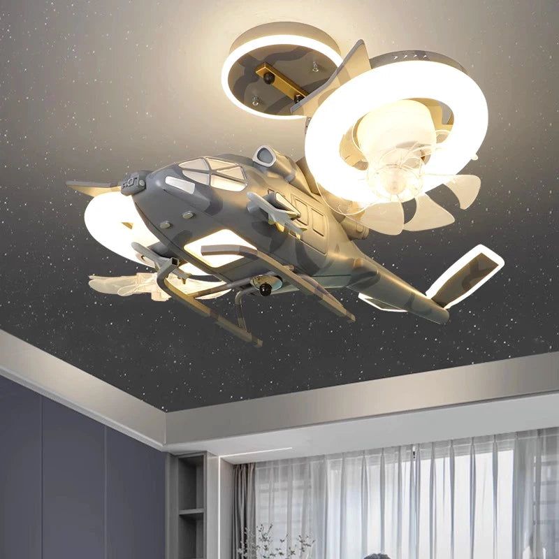 ChandeliersDecor.com-Kids Room Nursery Lighting-Helicopter with 2 fans Rotatable Kids Ceiling Light