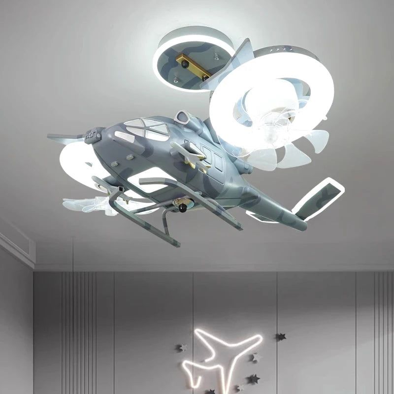 ChandeliersDecor.com-Kids Room Nursery Lighting-Helicopter with 2 fans Rotatable Kids Ceiling Light