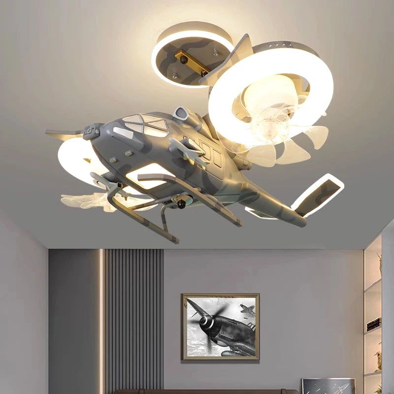 ChandeliersDecor.com-Kids Room Nursery Lighting-Helicopter with 2 fans Rotatable Kids Ceiling Light