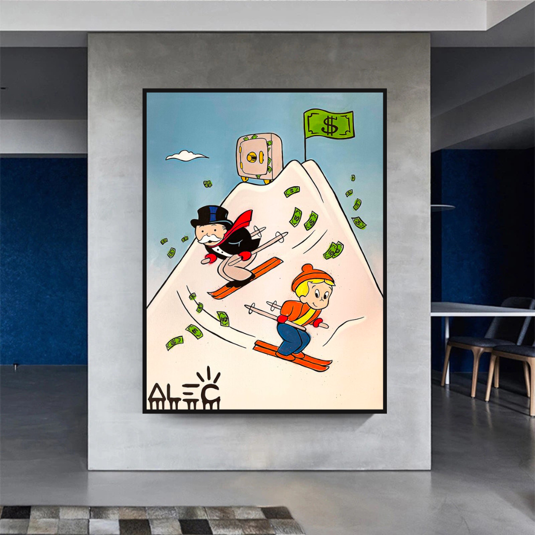 ChandeliersDecor.com-Monopoly Wall Poster-Ice Skating in Alps - Mr Monopoly and Richie Wall Art