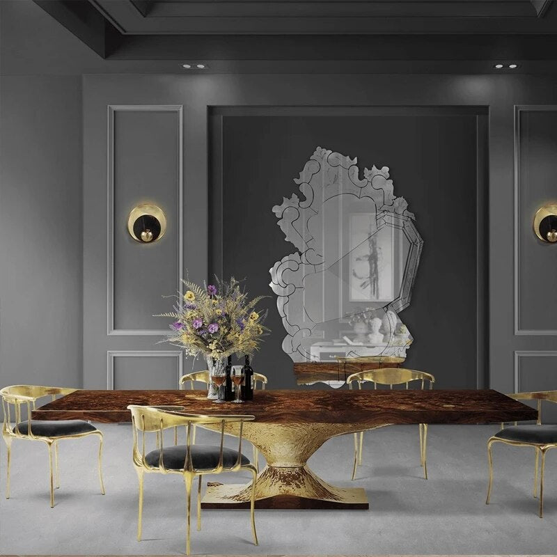 ChandeliersDecor.com-Dining Tables-Italian Hourglass Solid Wood Brass Dining Table Set