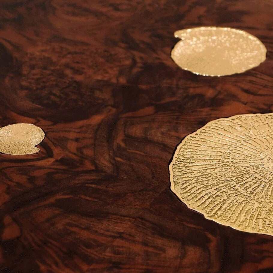 ChandeliersDecor.com-Dining Tables-Italian Hourglass Solid Wood Brass Dining Table Set
