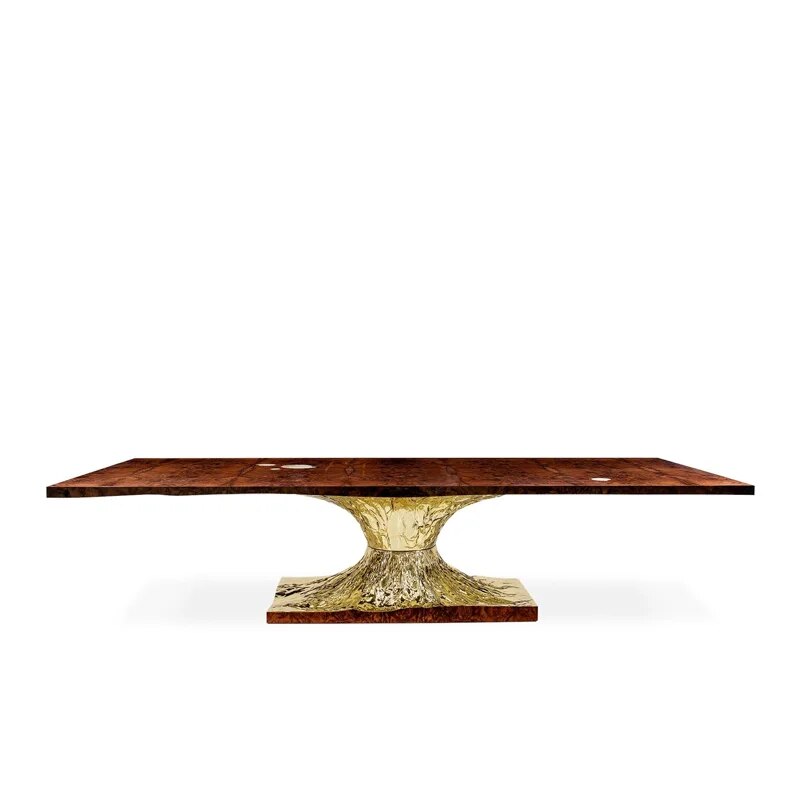 ChandeliersDecor.com-Dining Tables-Italian Hourglass Solid Wood Brass Dining Table Set