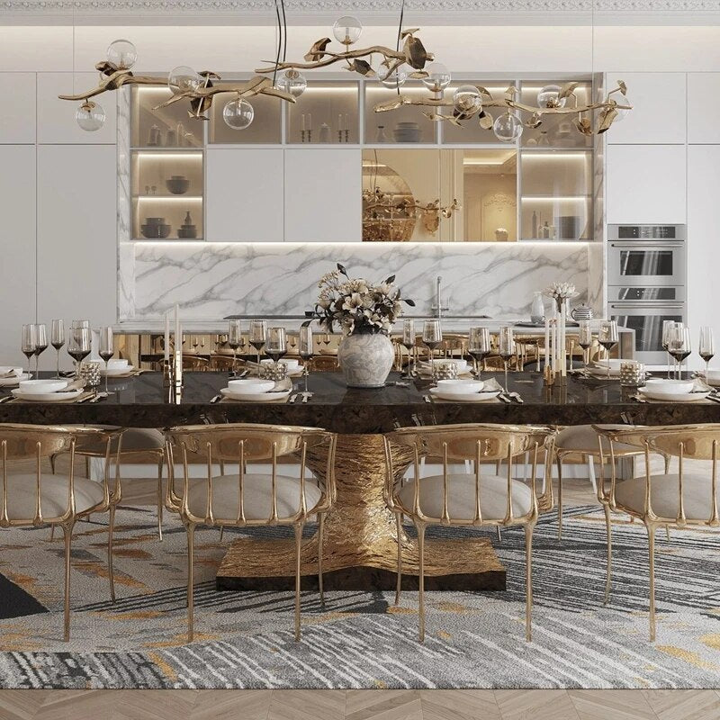 ChandeliersDecor.com-Dining Tables-Italian Hourglass Solid Wood Brass Dining Table Set