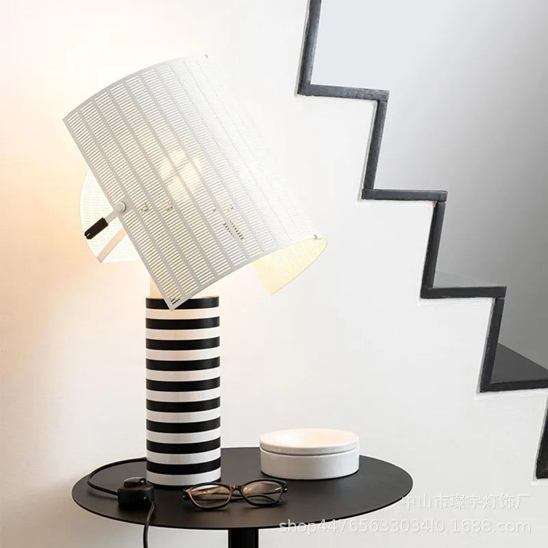 ChandeliersDecor.com-Table Lamp-Italian Shogun Table Lamp: Modern Stripe Grid Desk Light