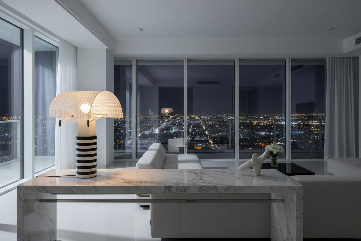 Italian Shogun Table Lamp: Modern Stripe Grid Desk Light-ChandeliersDecor.com