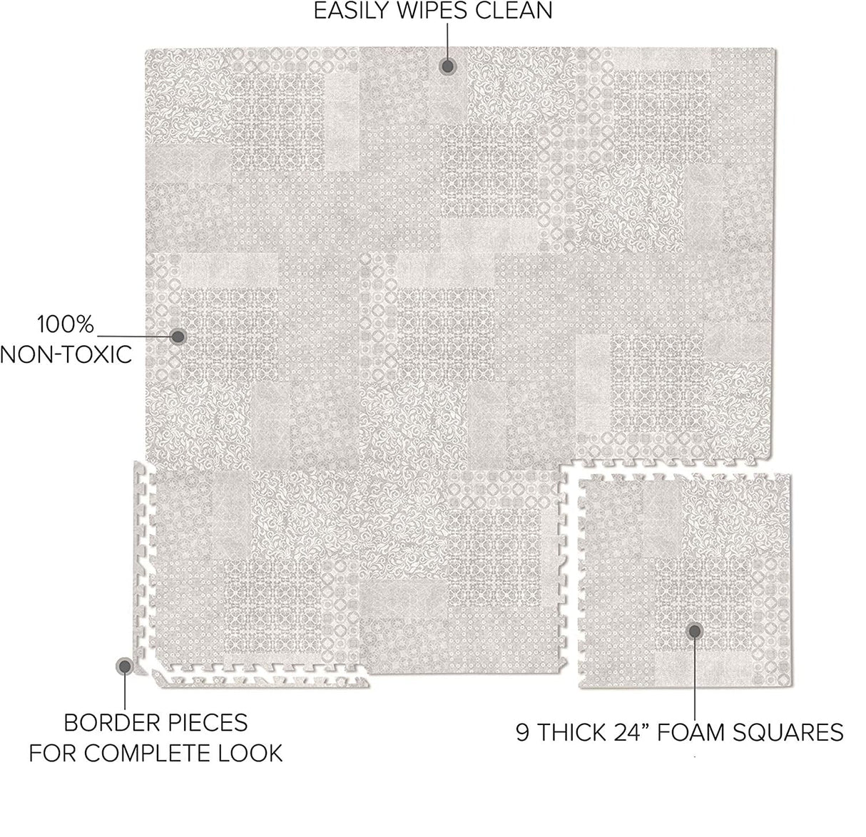 ChandeliersDecor.com-Play Mats-Kids Babies Khaki Design Play Mat Puzzle Tiles | Pack of 9 Tiles - 60x60cm per tile size