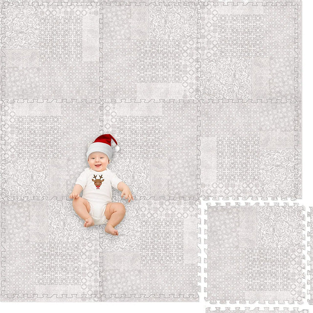 ChandeliersDecor.com-Play Mats-Kids Babies Khaki Design Play Mat Puzzle Tiles | Pack of 9 Tiles - 60x60cm per tile size