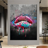 ChandeliersDecor.com-Wall Posters-Kiss me Pink Lips Graffiti Art - Stunning Lips Art Design
