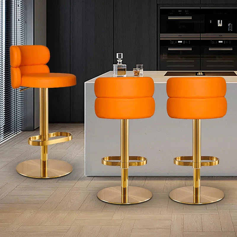 ChandeliersDecor.com-Bar Stools-Leather Bar Chair Stool Gold Frame Swivel Chair