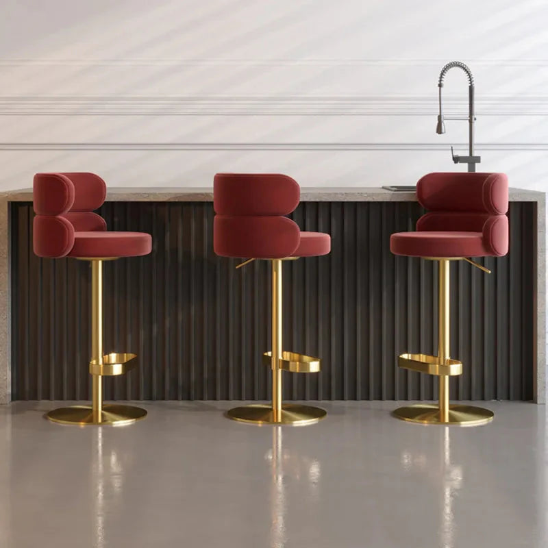 ChandeliersDecor.com-Bar Stools-Leather Bar Chair Stool Gold Frame Swivel Chair