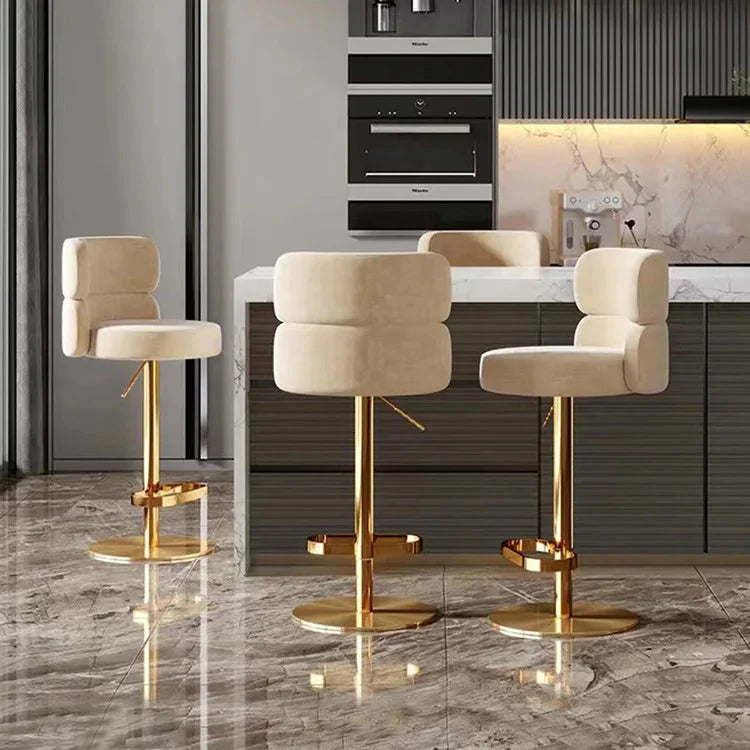 ChandeliersDecor.com-Bar Stools-Leather Bar Chair Stool Gold Frame Swivel Chair