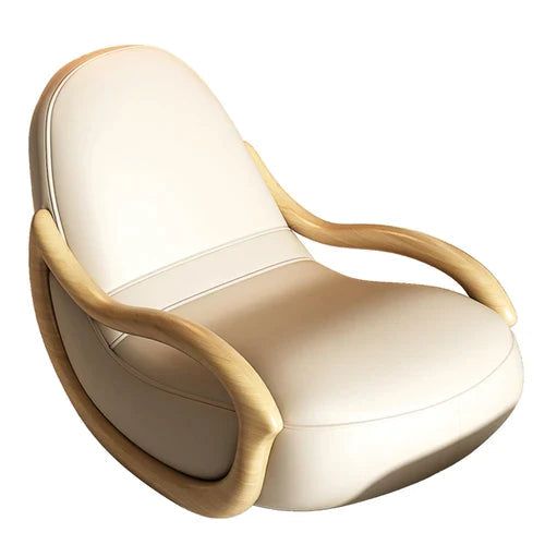 ChandeliersDecor.com-Sofa Chairs and Stools-Leather Rocking Chair Nested in Oak Wood