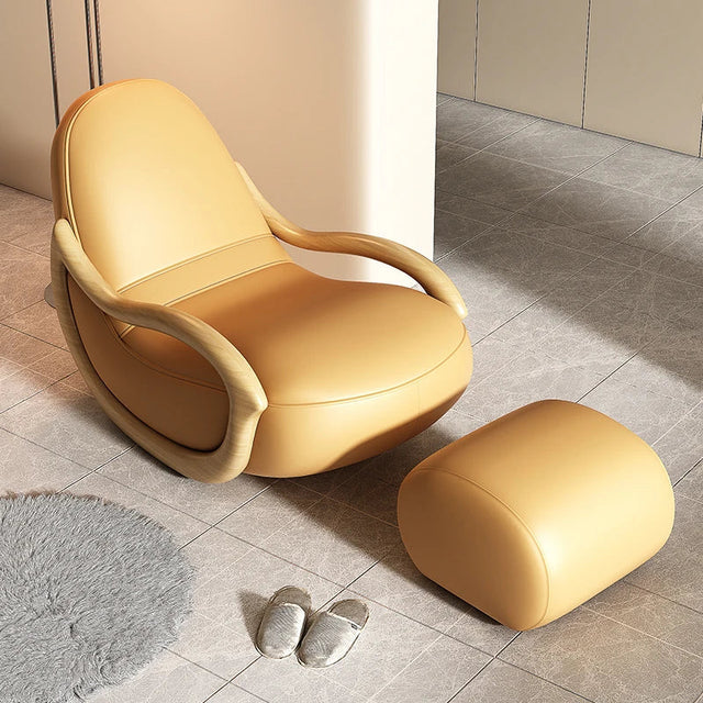 ChandeliersDecor.com-Sofa Chairs and Stools-Leather Rocking Chair Nested in Oak Wood