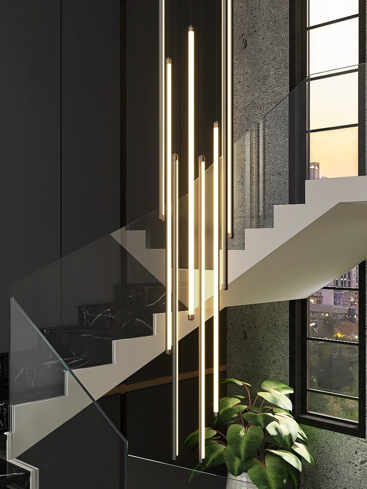 ChandeliersDecor.com-Chandeliers-LED Bars Staircase Chandelier: Illuminate Your Space