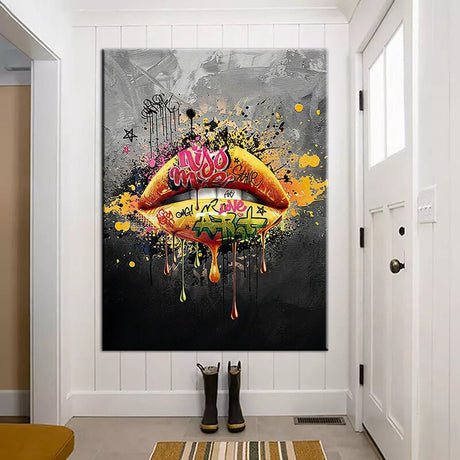 ChandeliersDecor.com-Wall Posters-Lips Art: Explore Kiss Me Yellow Graffiti Wall Decor
