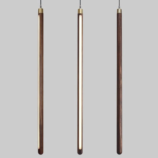 Long Strip Hanging Light - Walnut Pendant Light-ChandeliersDecor.com