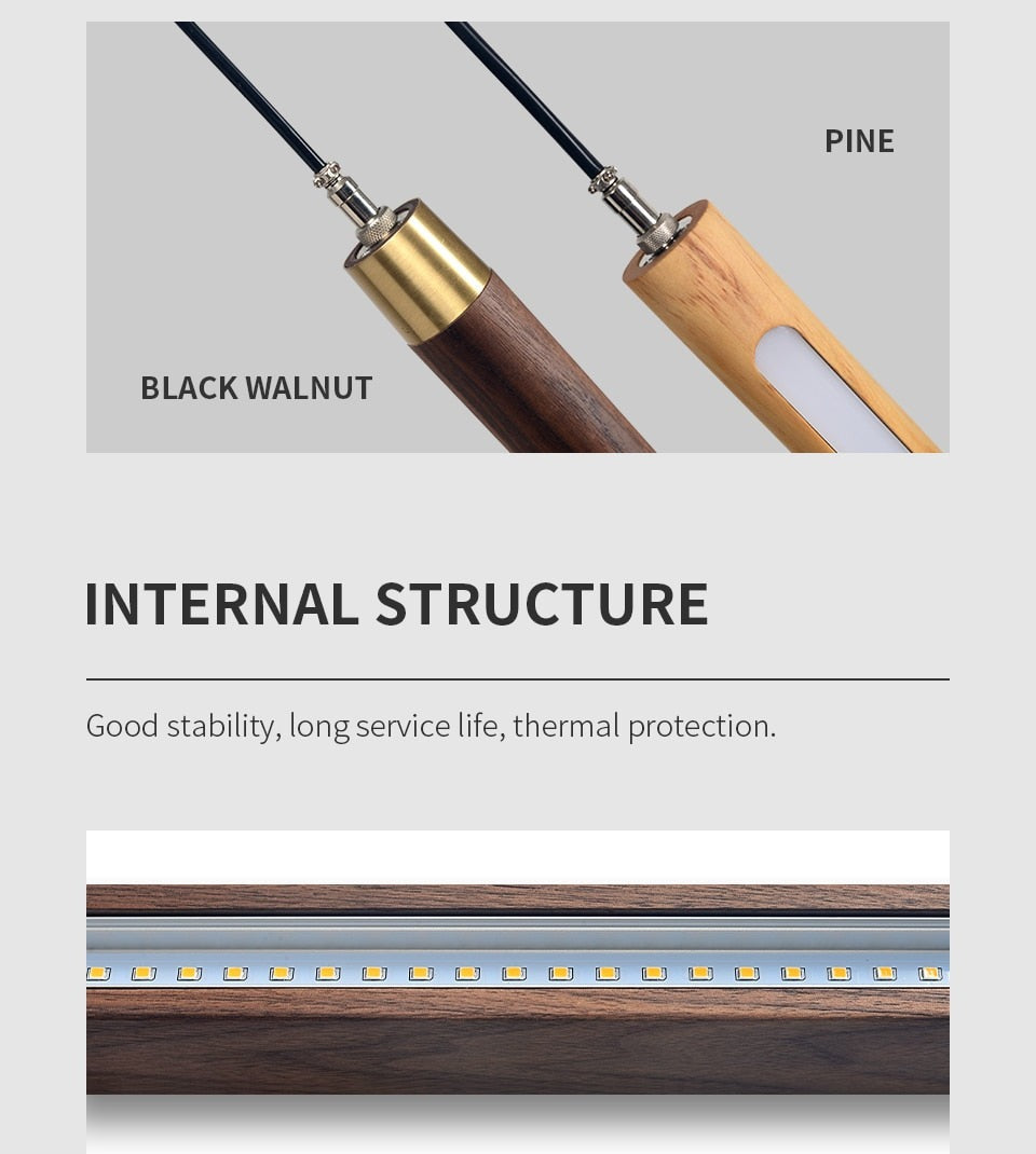 ChandeliersDecor.com-Pendant Lights-Long Strip Hanging Light - Walnut Pendant Light